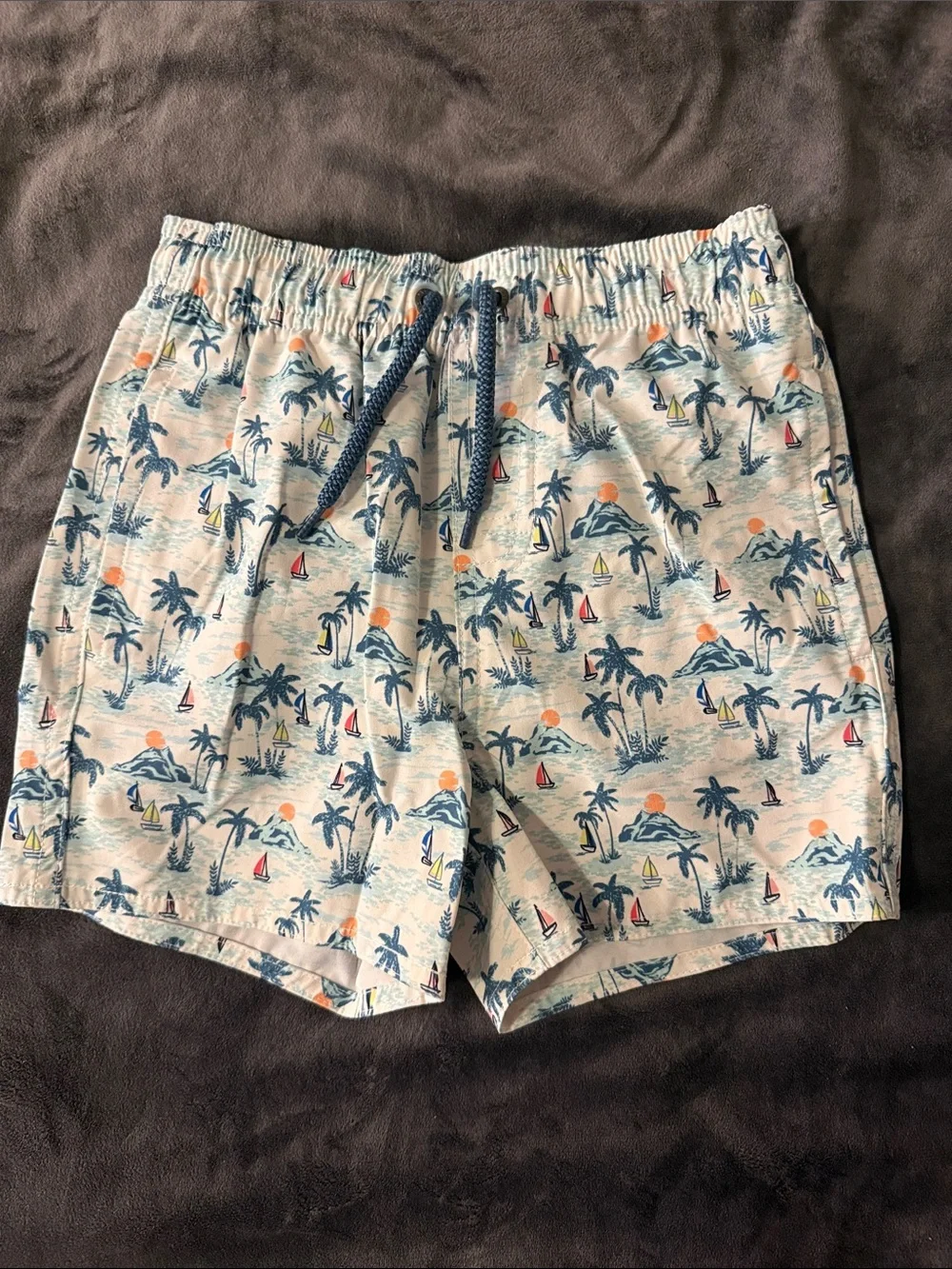Class Club Boys Light Blue Tropical Print Swim Trunks